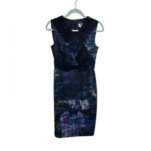 Erdem Sleeveless Abstract Blue  Sheath Pencil Dress Sz 6 Silk Detail Designer